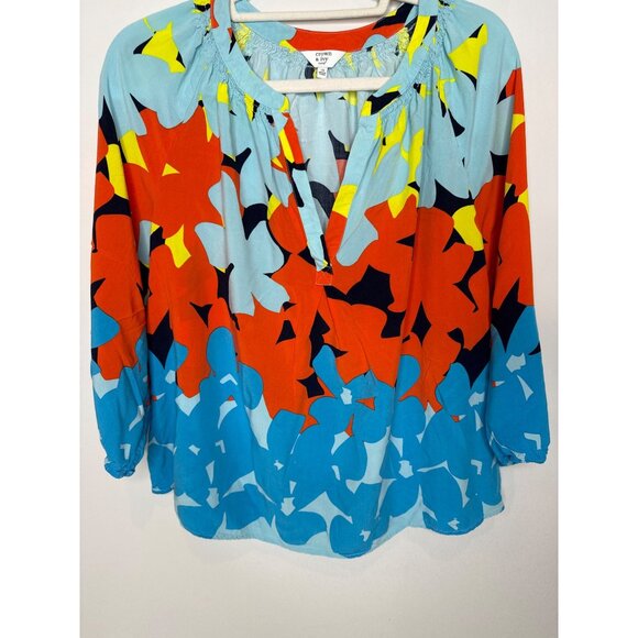 Crown and Ivy Top Womens Peasant 3/4 Sleeve Blue Orange Printed Plus Size 1X - Picture 3 of 12